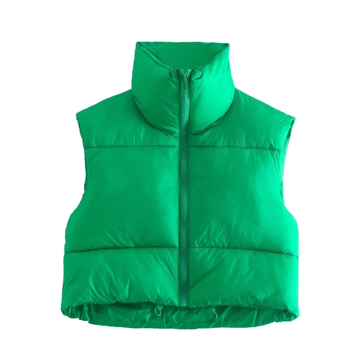 Women's sleeveless puffer vest lightweight cotton padding stand collar British-inspired style