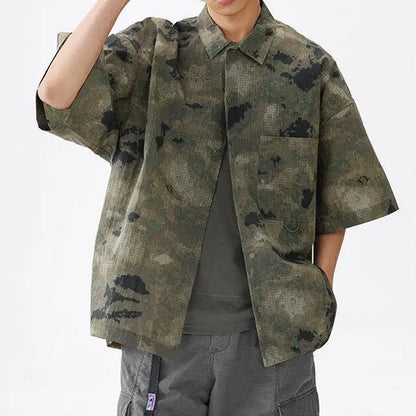 EchoTrek Recon camouflage shirt water-resistant loose fit camp collar drop shoulder nylon blend