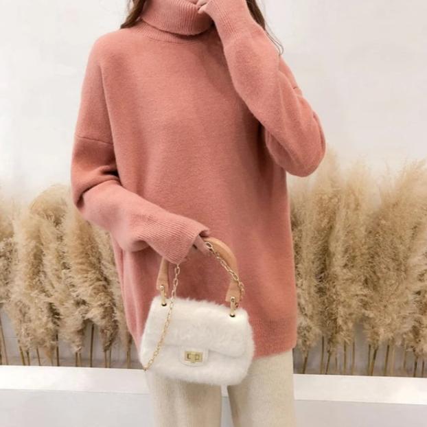 Mint green oversized turtleneck sweater unisex cozy knit relaxed fit autumn casual work style