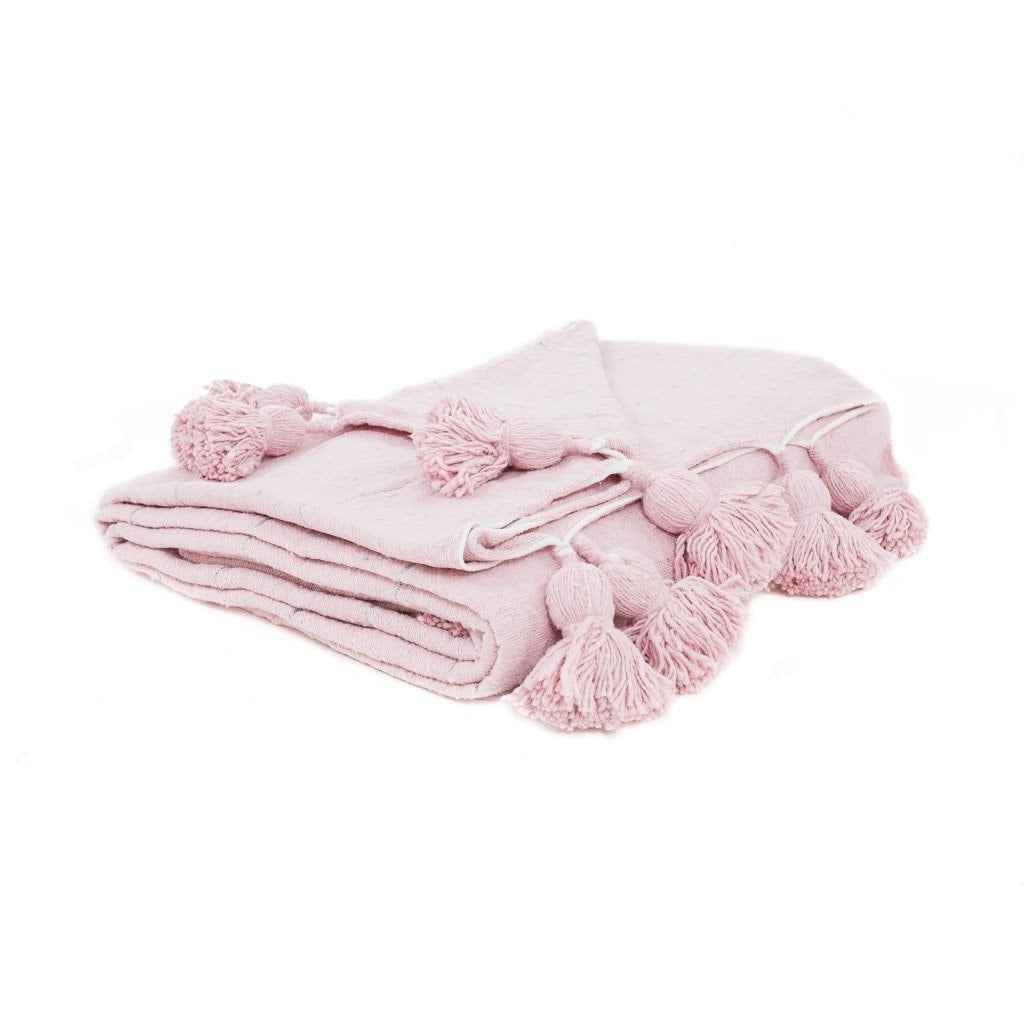 Moroccan Pom Pom Blanket - Pink - Wavlynn