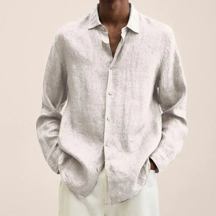 Men's lightweight linen shirt classic fit long sleeves button closure breathable summer style