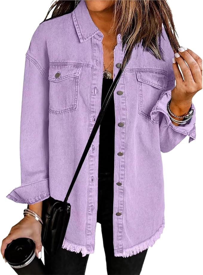 Classic blue denim jacket women's relaxed fit with clean lines and subtle detailing