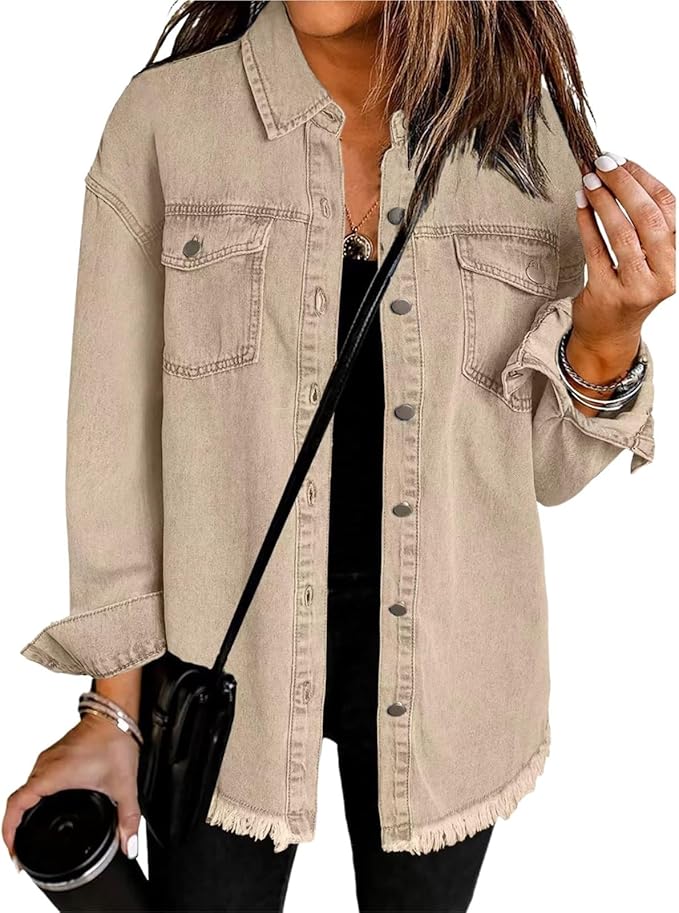Classic blue denim jacket women's relaxed fit with clean lines and subtle detailing