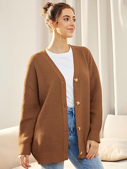 Isla oversized knit button cardigan relaxed V-neckline layering piece for casual and polished looks