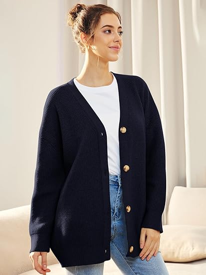 Isla oversized knit button cardigan in neutral tone, relaxed V-neckline silhouette for effortless layering