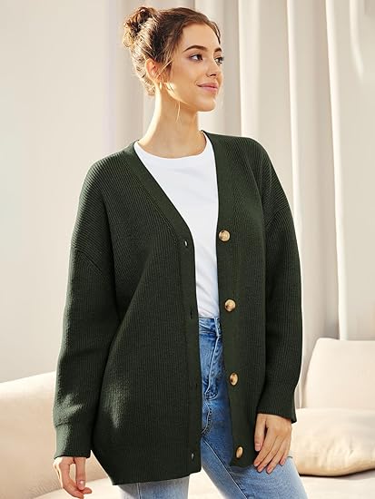 Isla oversized knit button cardigan with V-neckline, relaxed fit for effortless everyday layering