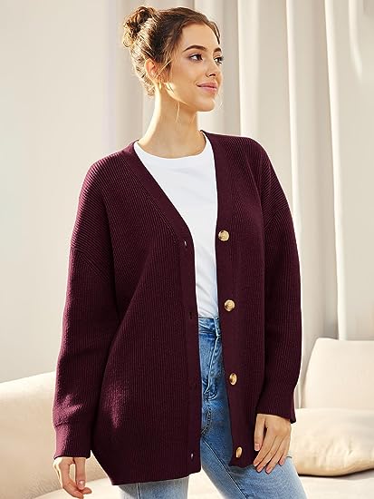 Isla oversized knit button cardigan with V-neckline, relaxed fit for effortless everyday layering