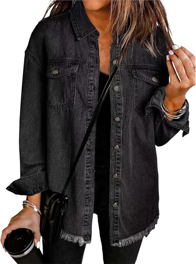 Classic blue denim jacket women's relaxed fit with clean lines and subtle detailing