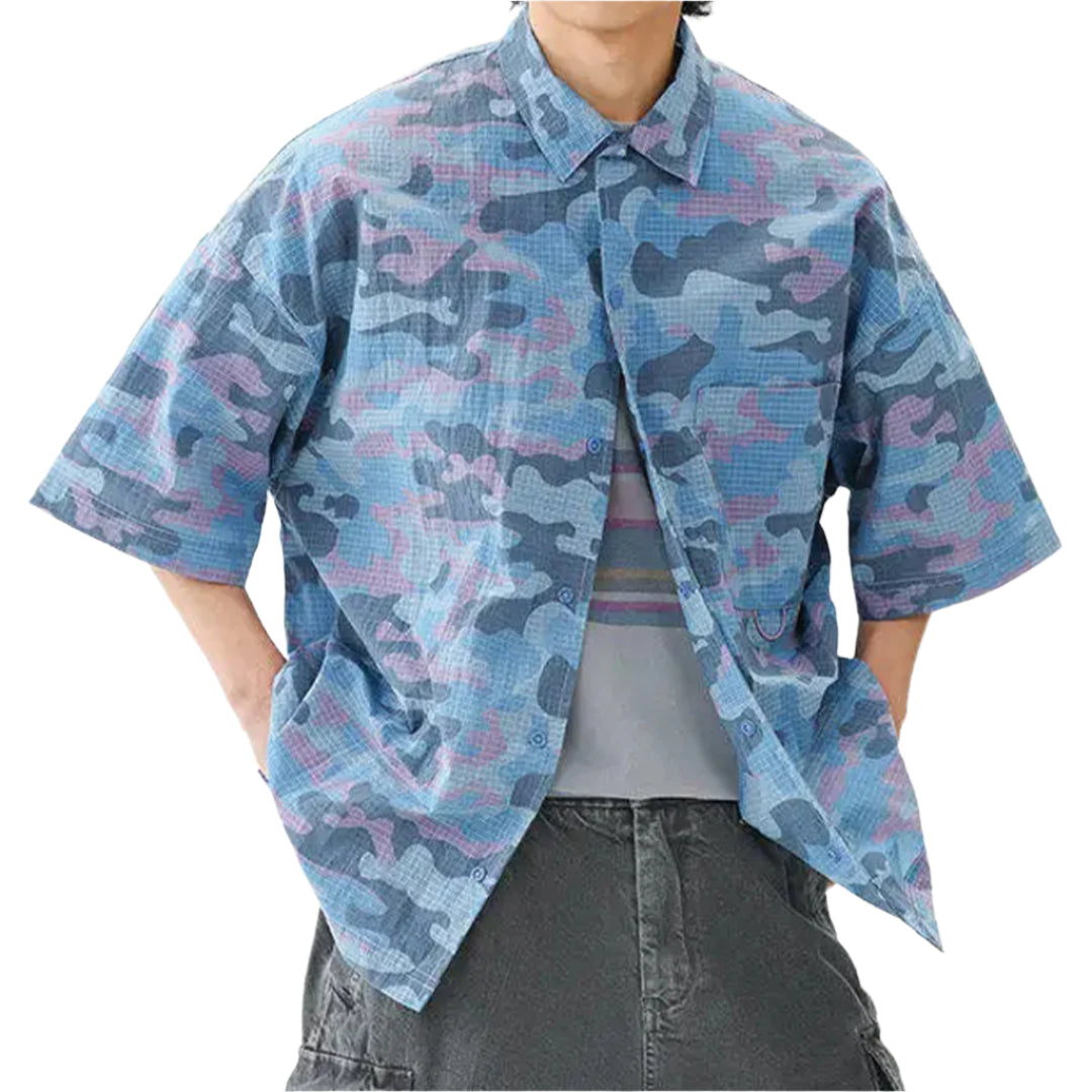 EchoTrek Recon camouflage shirt water-resistant loose fit camp collar drop shoulder nylon blend