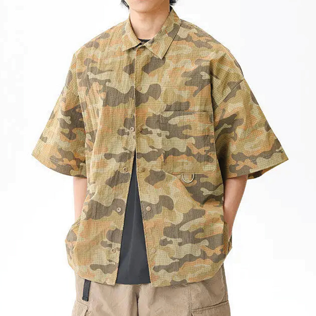 EchoTrek Recon camouflage shirt, water-resistant loose fit camp collar with drop shoulders in lightweight nylon