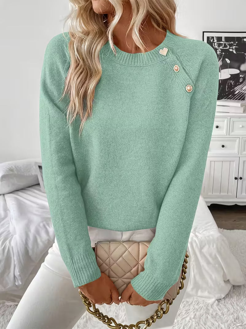 Hilarina cozy long sleeve knitted sweater with soft texture and flattering slim fit for everyday elegance