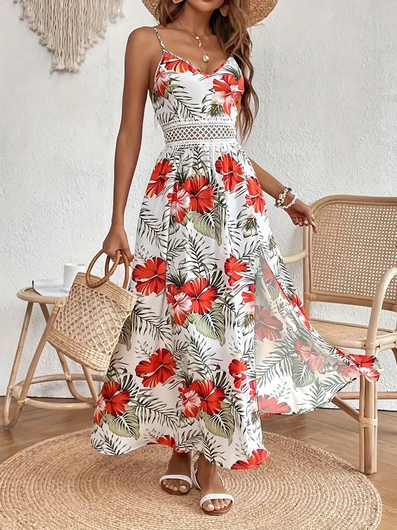 Women's floral midi dress flowy draped silhouette soft feminine summer print