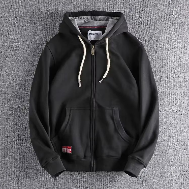 Men's relaxed fit cotton zip-up hoodie with plush fleece interior, casual everyday style by Wavlynn