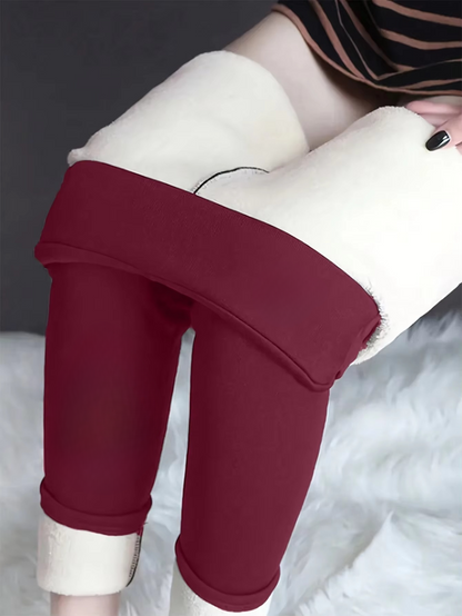 Women's black high-waisted thermal leggings sherpa fleece lined tummy control winter running