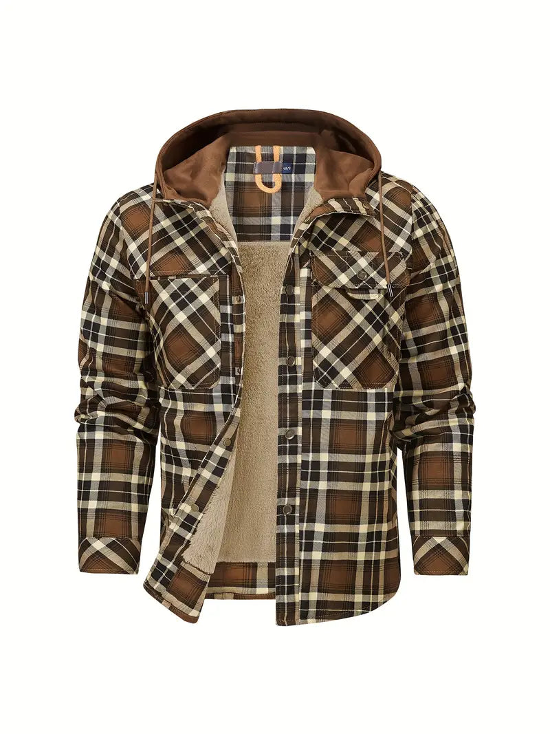 Wyatt hooded plaid jacket with cozy fleece lining, lightweight casual outdoor layer for all seasons