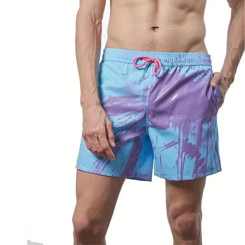 Men's color-changing boardshorts temperature-reactive swim trunks with dynamic heat-responsive fabric