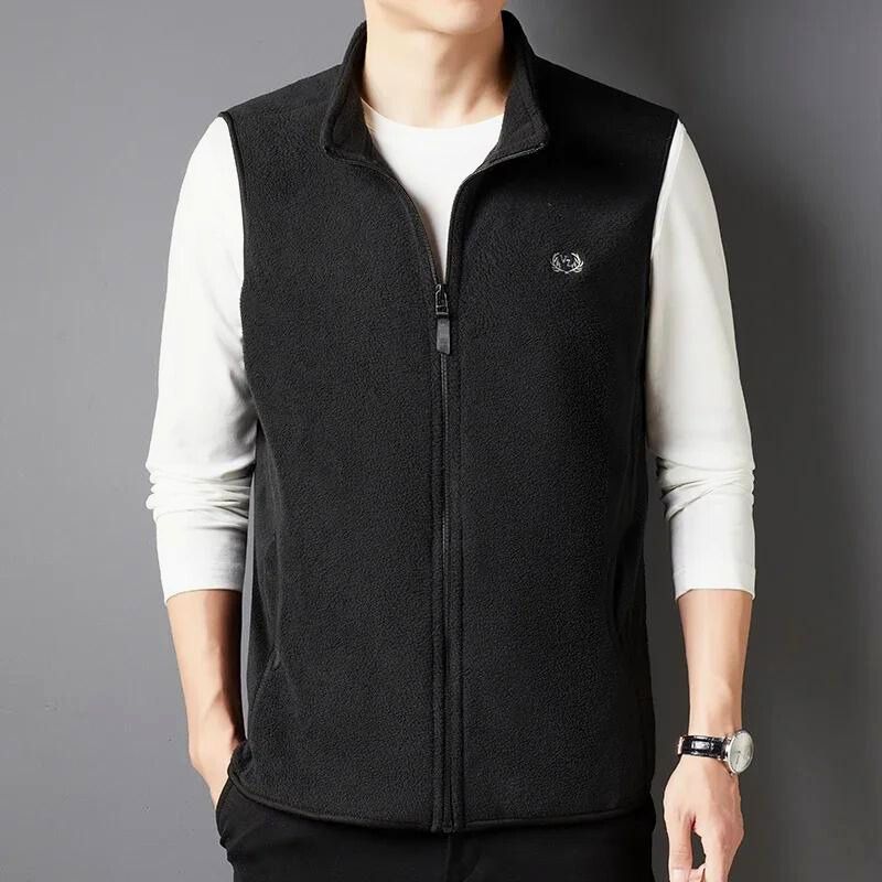 Lafayette 1887 plush fleece vest with stand collar and front pockets, lightweight active layer