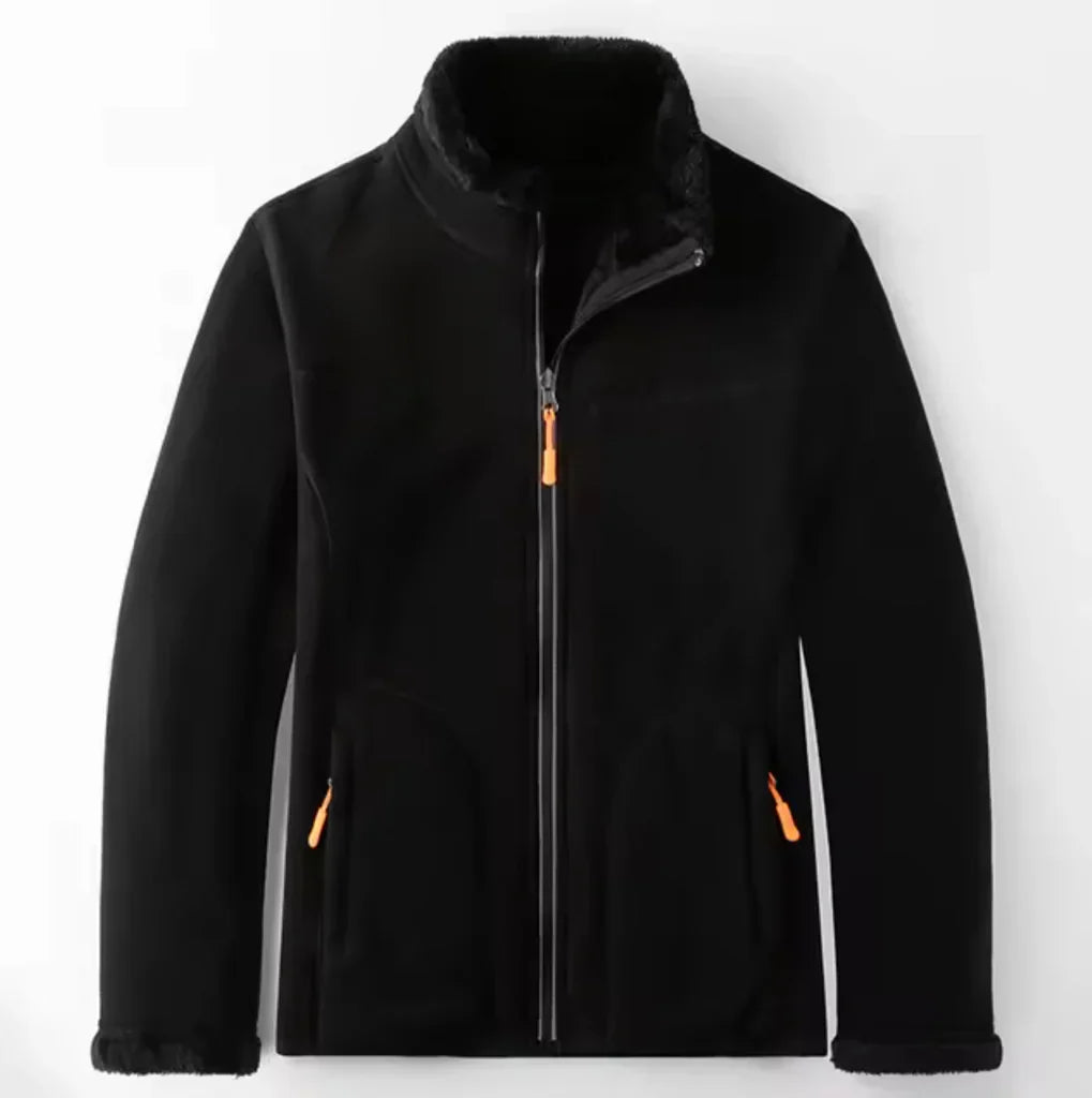 Men's navy blue regular fit fleece jacket with plush lining and full-zip closure for cozy warmth