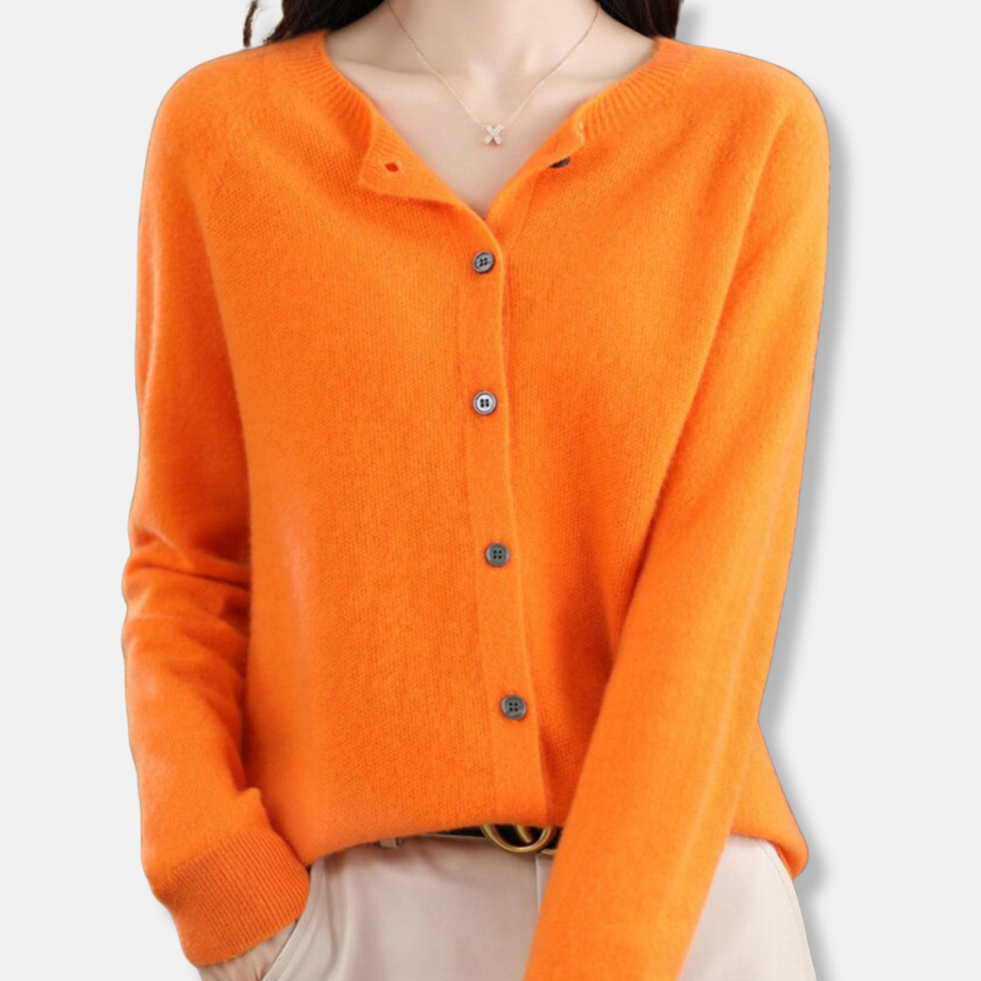 Isla women's merino wool cardigan sweater regular fit button front ribbed knit timeless style