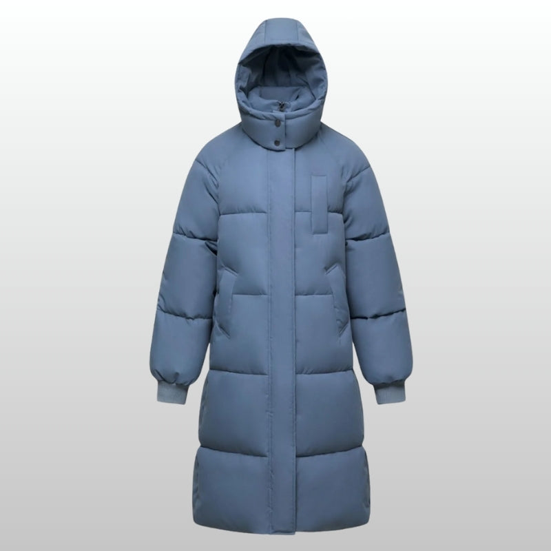 Cortina long puffer jacket with water-repellent fabric, fleece-lined pockets, and flattering silhouette