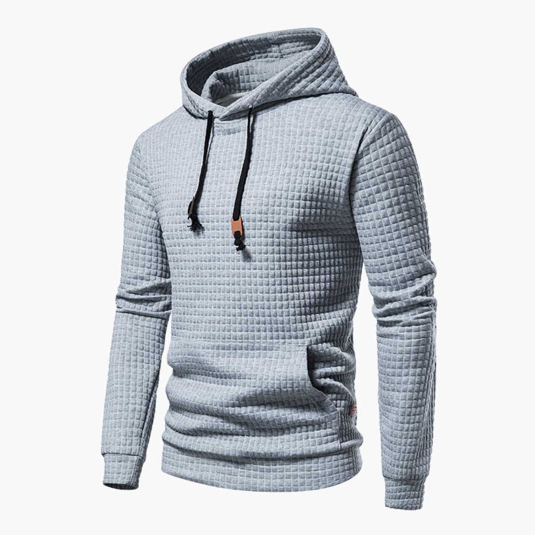 Jasper™ checkered hoodie in neutral tones, relaxed fit with snug hood for everyday casual comfort