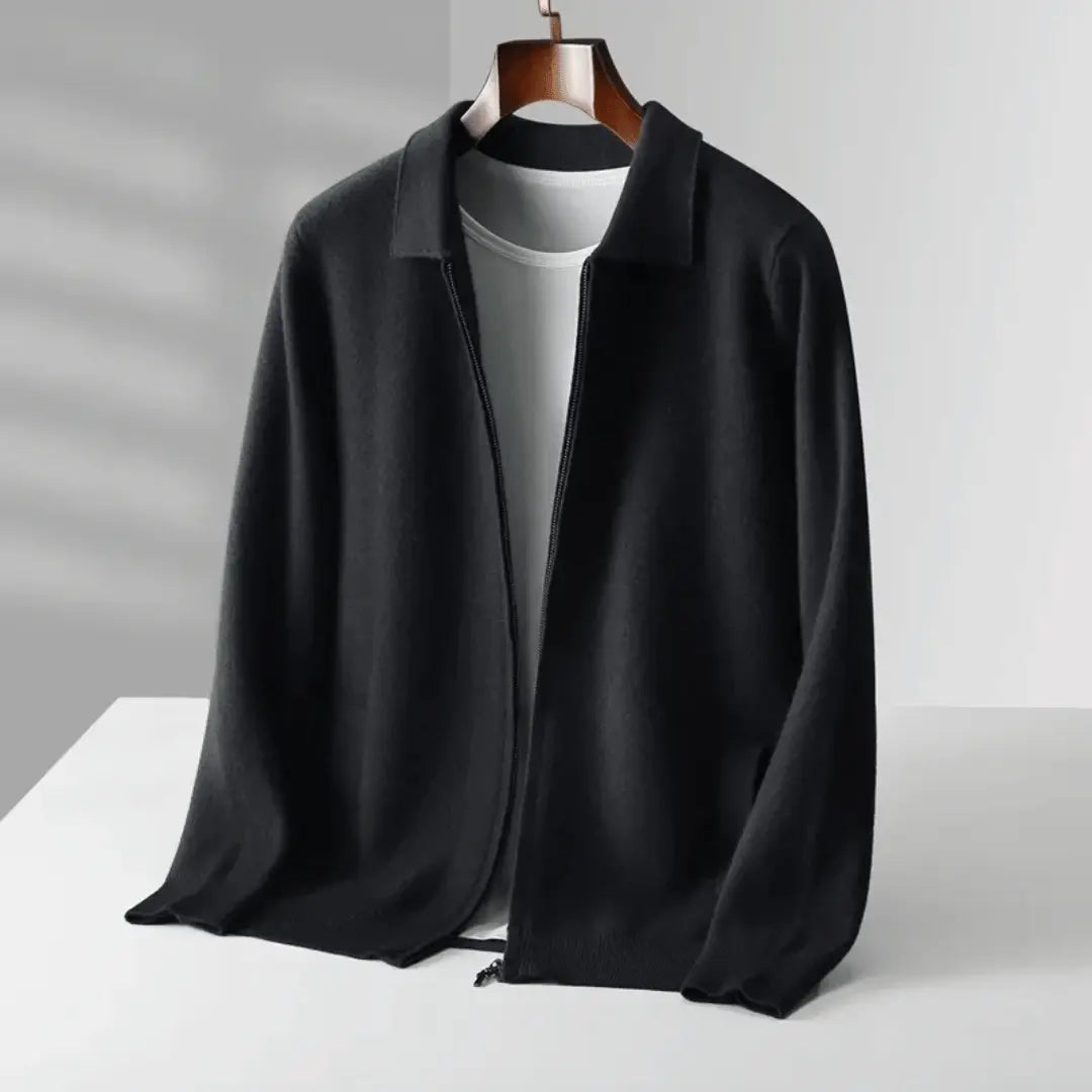 Men's wool blend zip-front cardigan relaxed fit collared design long sleeves smart-casual layer