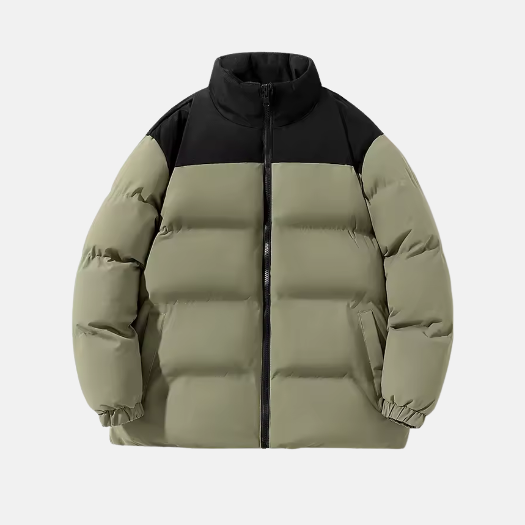 Men's navy quilted padded jacket relaxed fit stand collar water-resistant insulated coat
