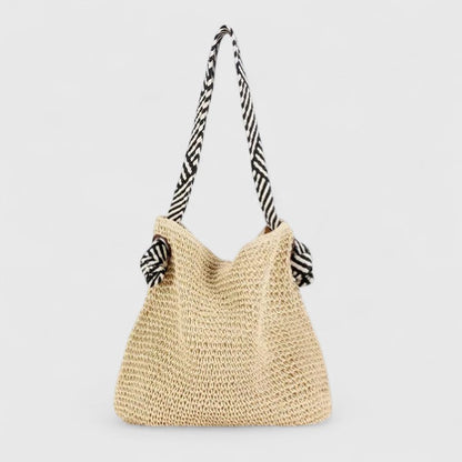 Bohemian braided shoulder bag with patterned straps, light airy weave, perfect casual summer style