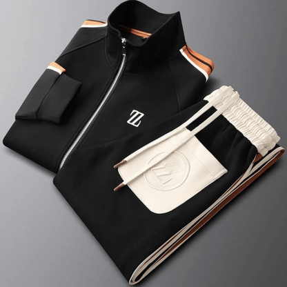 Men's two-piece tracksuit set zip-up jacket high collar tapered pants athletic streetwear