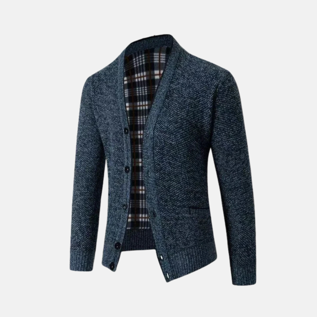 Men's slim fit wool blend knitted cardigan V-neck button front with pockets casual sweater