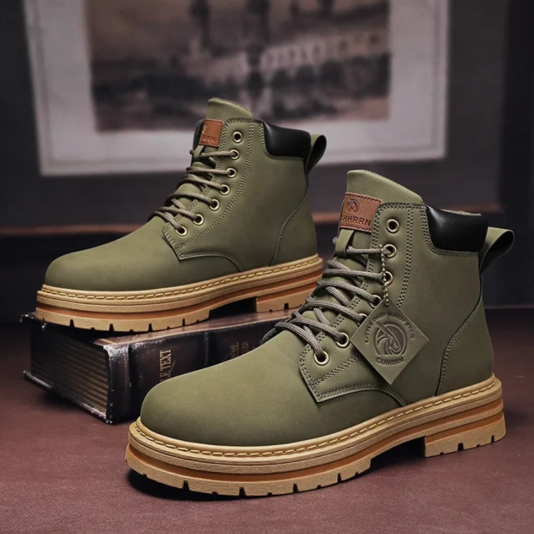 Men's brown heavy-duty ankle lace-up boots rugged outdoor workwear reinforced construction by Wavlynn