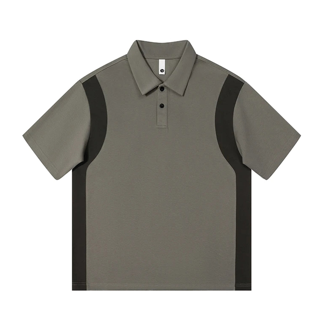 Navy blue loose fit polo shirt with contrast panel detailing and turn-down collar in cotton blend