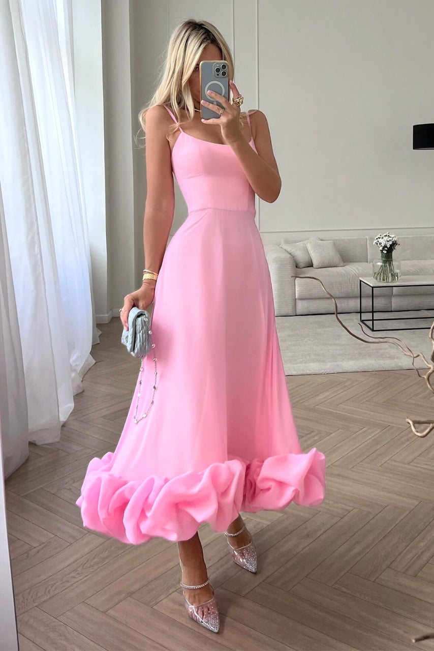 Dahlia women's flowing evening dress elegant silhouette soft fluid drape wedding guest style