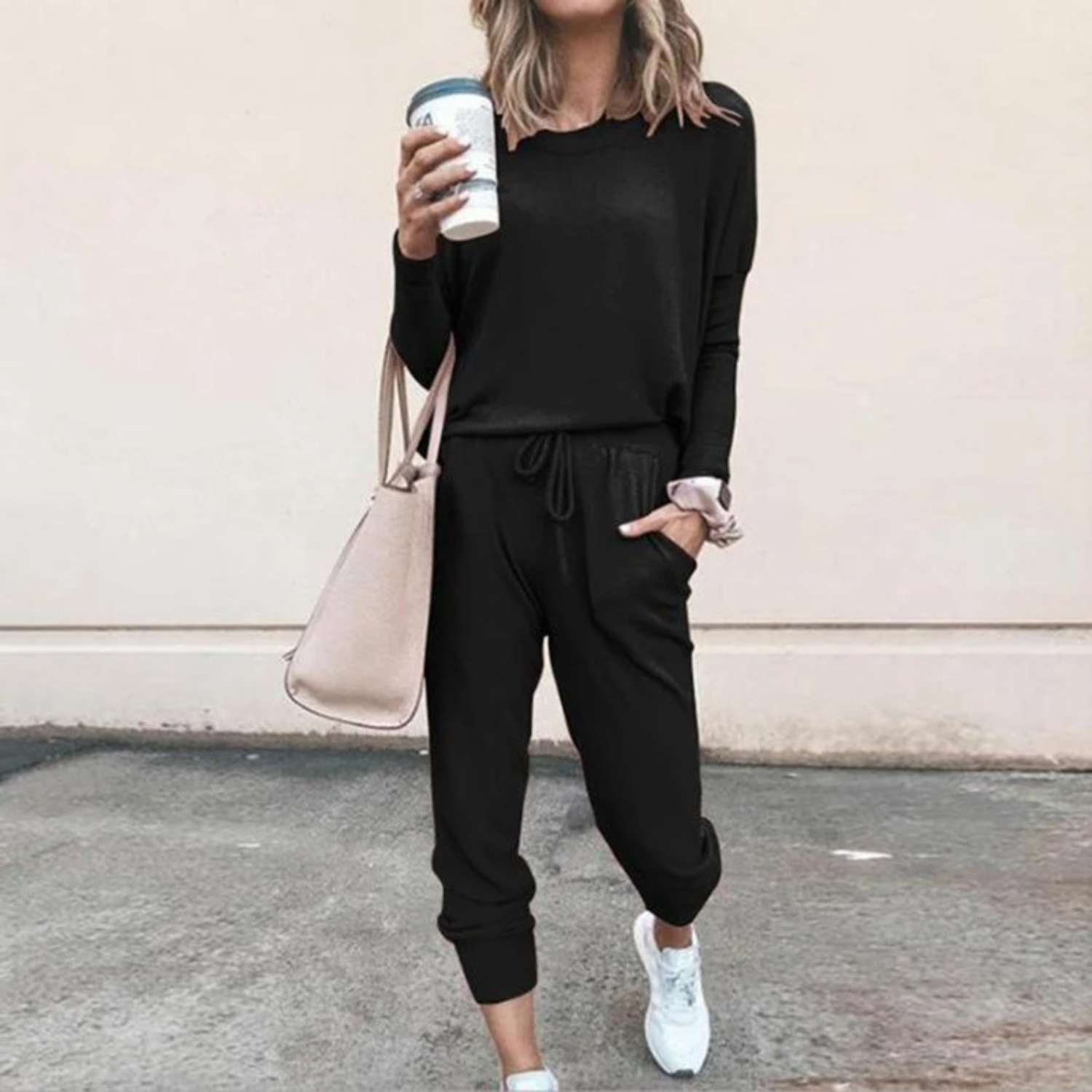 Women's gray relaxed jogger lounge set with coordinated two-piece comfortable loose silhouette