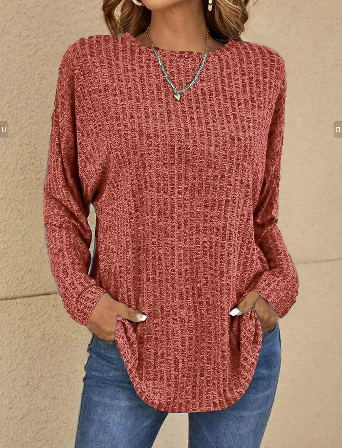 Women's relaxed fit ribbed knit pullover sweater long sleeve casual soft texture cozy style