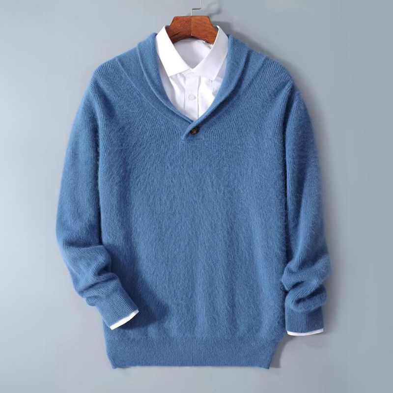Eldridge ivory lightweight 100% mink cashmere knit sweater with relaxed cozy fit
