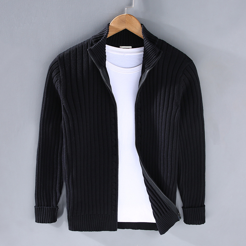 Men's warm knitted zip cardigan jacket cozy winter outerwear with full-zip closure