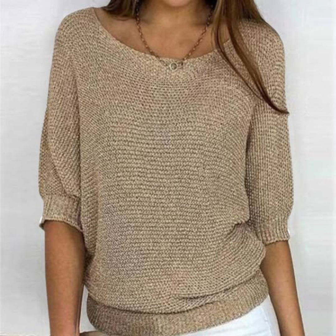 Scarlett elegant all-season women's sweater in soft neutral tone with flattering silhouette and lightweight knit