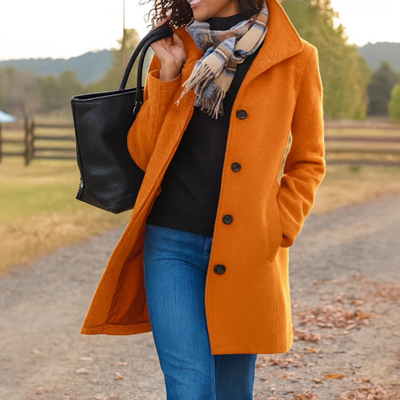 Aubrey classic wool-blend coat straight silhouette button-front closure timeless elegant style