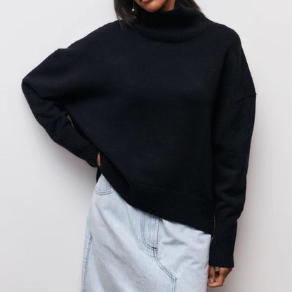 Bright pink turtleneck knit sweater unisex relaxed pullover 70% Merino wool soft warm winter style