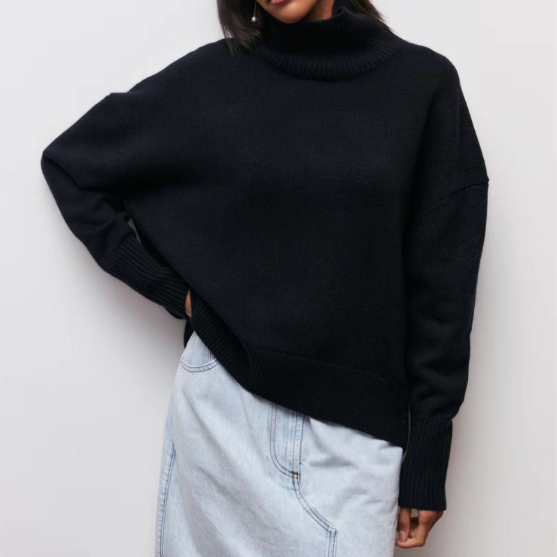 Oversized unisex turtleneck sweater in soft plush knit with cozy fine-knit texture for cold days