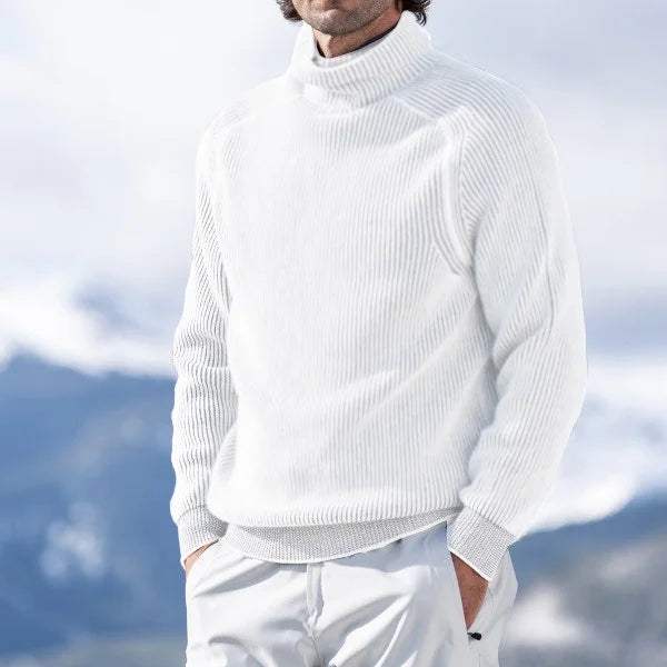 Men's ribbed turtleneck sweater in winter casual style with soft knit fabric for warmth and layering