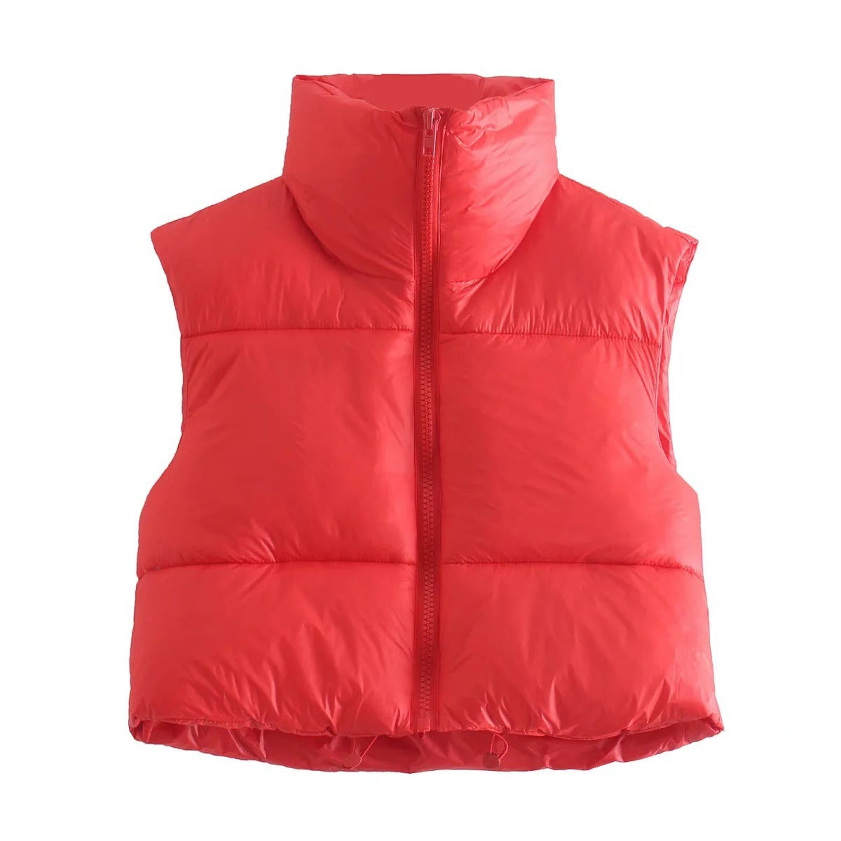Women's sleeveless puffer vest lightweight cotton padding stand collar British-inspired style