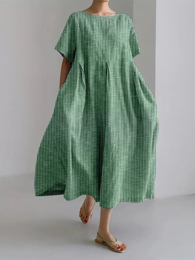 Striped casual long dress retro style comfortable relaxed cut everyday women fashion BIANCA