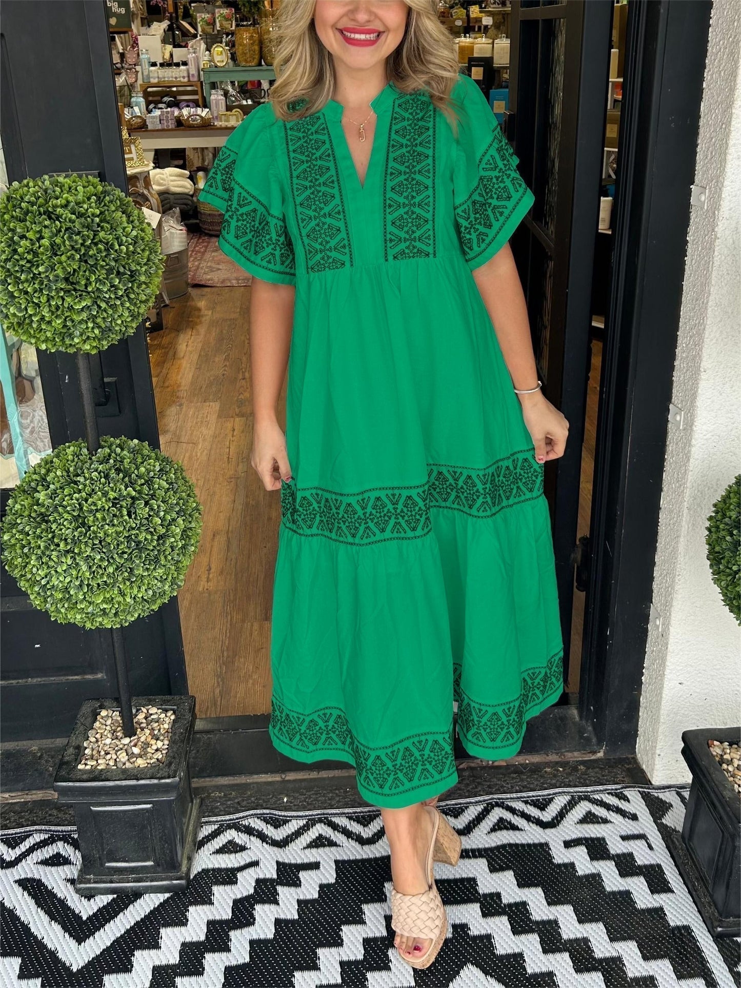 Women's boho flowy loose fit dress with tummy control in soft draped silhouette