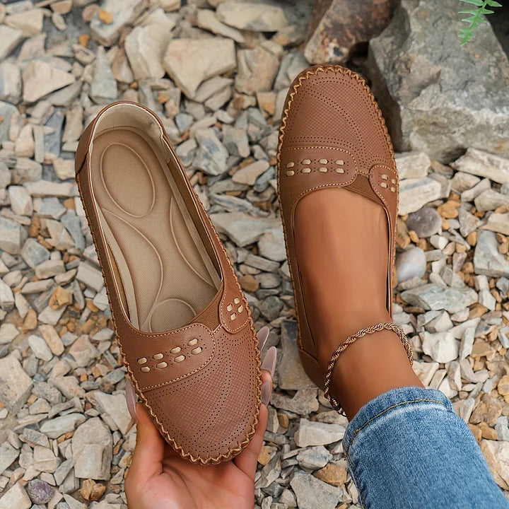 Paulette™ women's comfort flats neutral tone slip-on style with cushioned support for all-day comfort