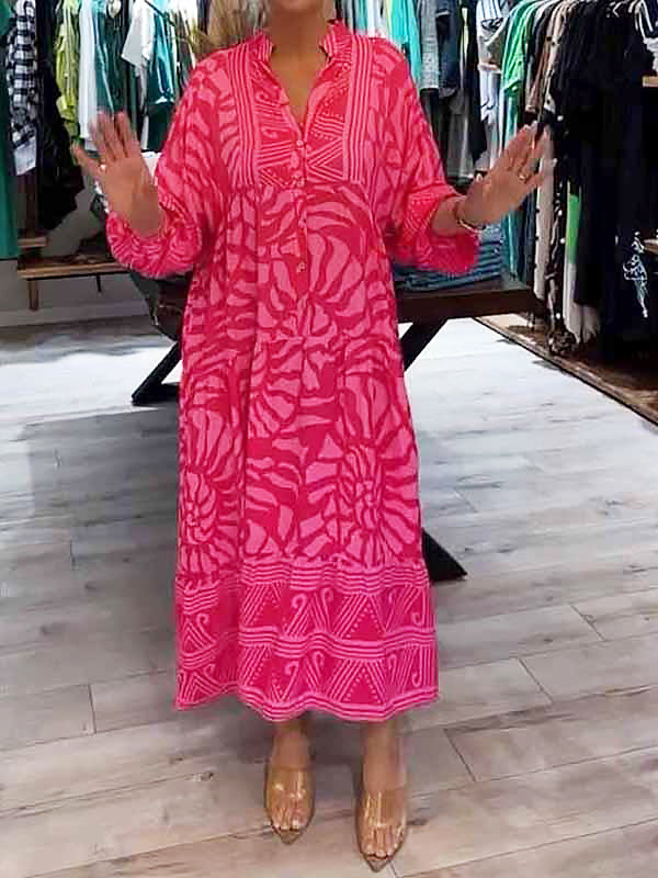 Marigold floral loose fit women's dress with V-neck and tummy control in flowing silhouette