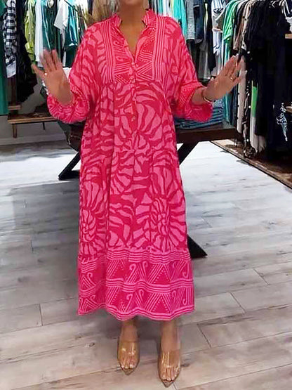 Marigold floral loose fit women's dress with V-neck and tummy control in flowing silhouette