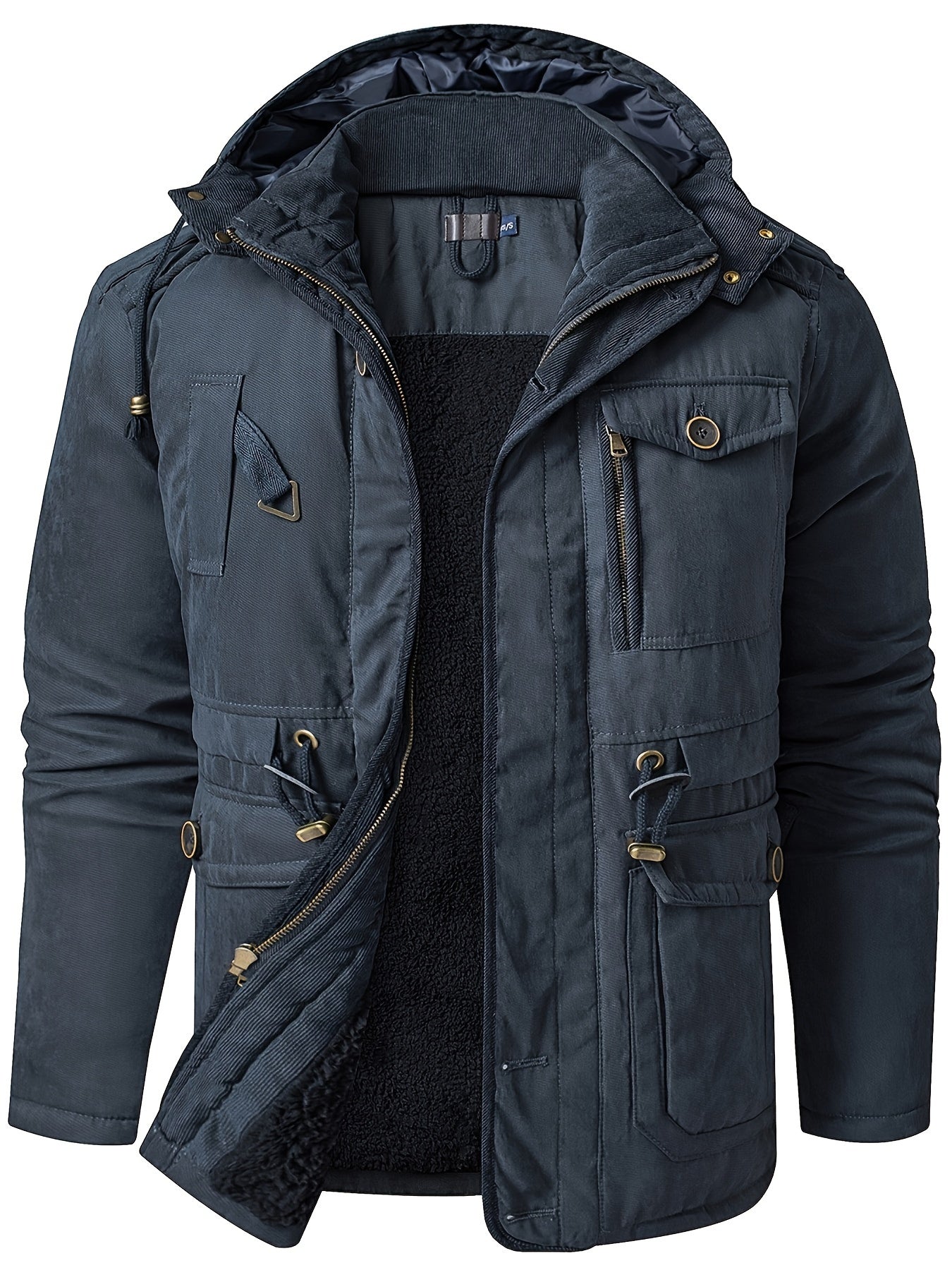 Men's insulated hooded utility jacket thick padded design with multiple pockets for winter warmth