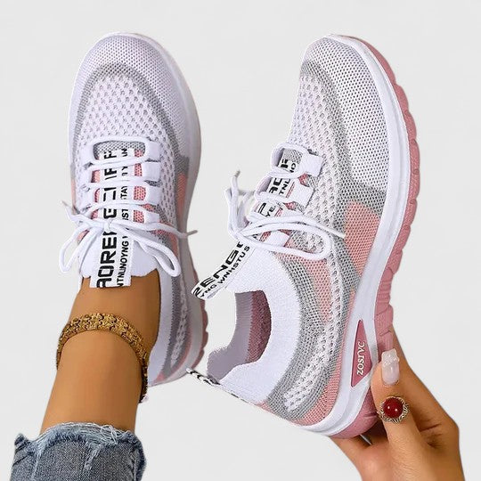Zara women's white mesh lace-up sneakers with graphic lace detailing lightweight athletic style